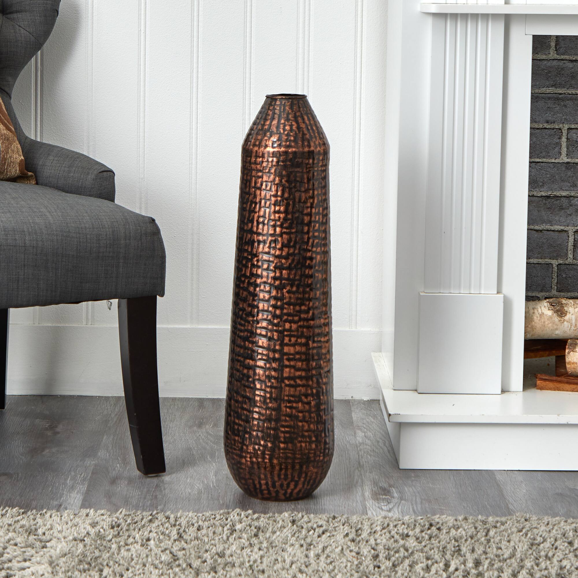 26" Embossed Metal Tower Vase